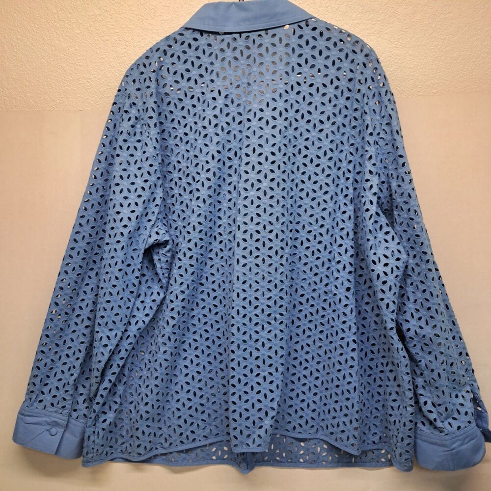 Susan Graver Women's 2X Blue Cut Out Blouse - Picture 2 of 7